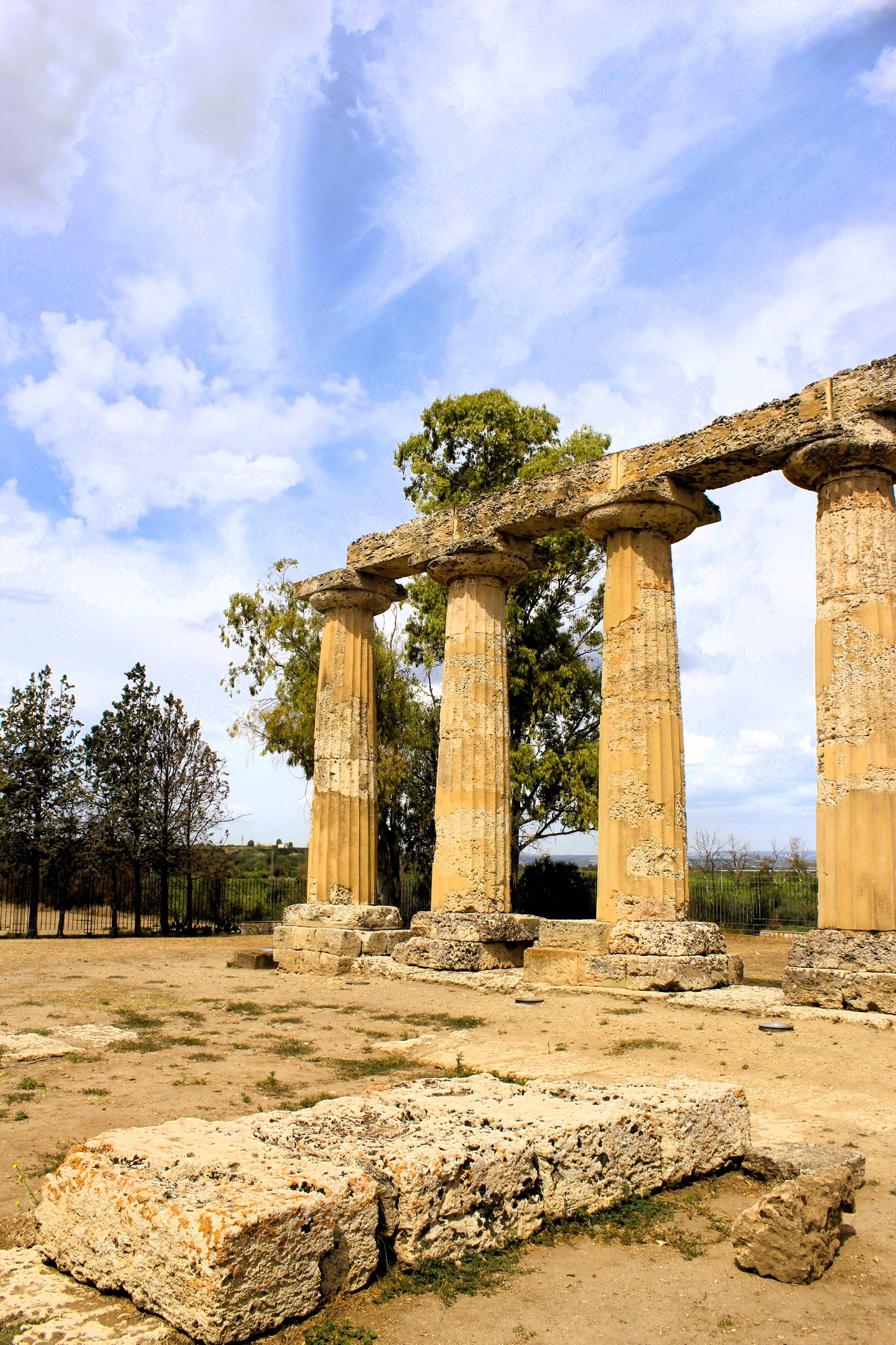 Tempelruine der Hera von innen fotografiert, Tavole Palatine, Ausgrabungsstätte Parco Archeologico di Metaponto, Basilikata, Süditalien