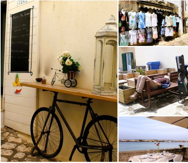 Eine Zusammenstellung von Fotos mit Szenen aus der Altstadt von Otranto, Apulien